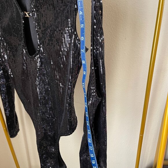 Ruve M Black Sequin Cutout Bodysuit Stunning Night Out Piece - Picture 9 of 10